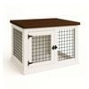 Paws and Willow Single Arctic White with Natural Top Wooden Dog Crate Hinged Door with Mesh