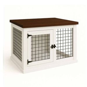 Paws and Willow Single Arctic White with Natural Top Wooden Dog Crate Hinged Door with Mesh