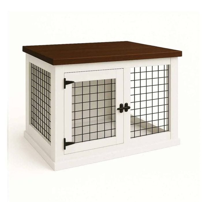 Paws and Willow Single Arctic White with Natural Top Wooden Dog Crate Hinged Door with Mesh