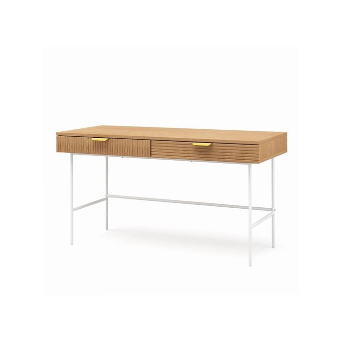 Kina 140cm Natural Oak & White Ripple Slatted Desk