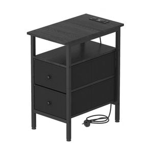 Advwin LED Side Table Sofa End Table w/ Charging Station & 2 Drawer Narrow Bedside Table Black