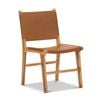 Casey Set of 2 Coco Tan Flat Leather Natural Teak Wood Dining Chairs