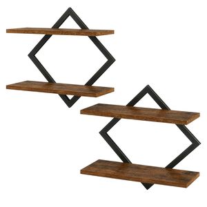 Levede Floating Shelves Set Of 2 Industrial Diamond Wall Shelf Rustic Wood