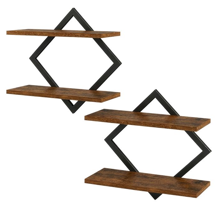 Levede Floating Shelves Set Of 2 Industrial Diamond Wall Shelf Rustic Wood