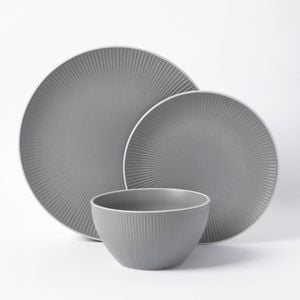 Cadence & Co. Maze 12-piece Ribbed Dinner Set Matte Glaze Grey & White 4 Person