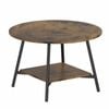 Advwin 73cm Round Coffee Table 2-Tier Industrial Center Table w/ Open Shelf Side Table Walnut
