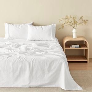 Natural Home 100% European Flax Linen Sheet Set White Double Bed
