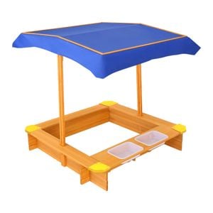 Keezi 103cm Wooden Sandpit With Canopy & Water Basin