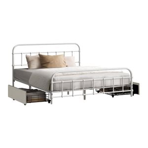 Oikiture Metal Bed Frame Double Size Bed Base With 2 Drawers White