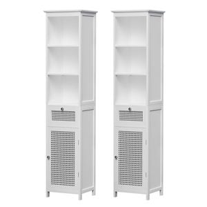 Artiss Bathroom Cabinet Storage X2 White Rattan 161cm