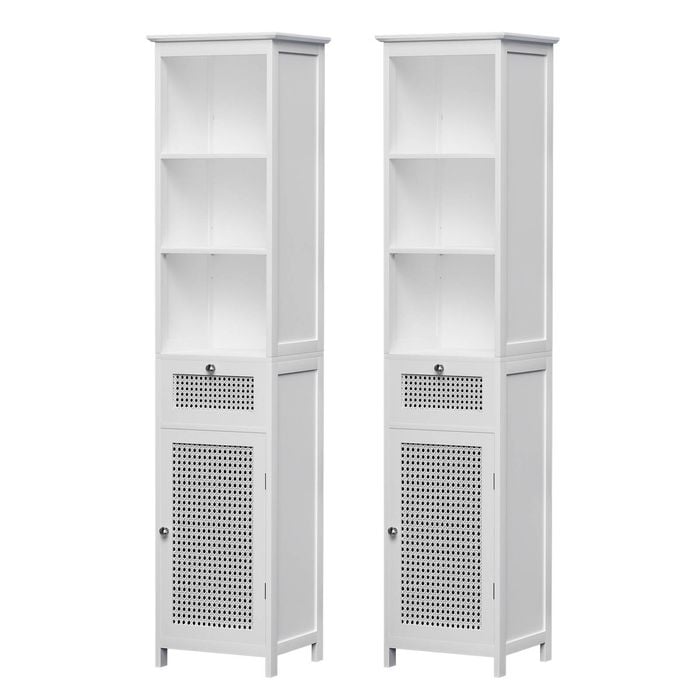 Artiss Bathroom Cabinet Storage X2 White Rattan 161cm