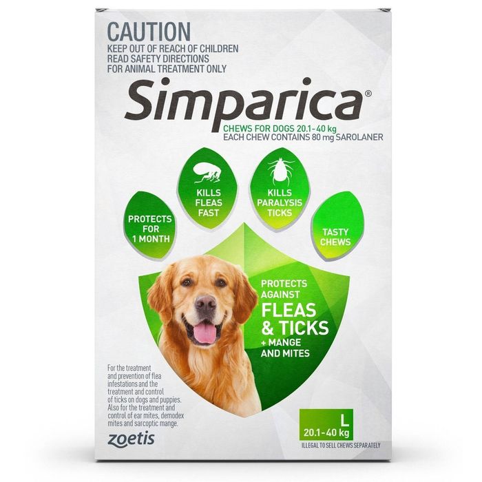 Simparica 20.1-40kg 80mg 3 Pk Large Dog Green