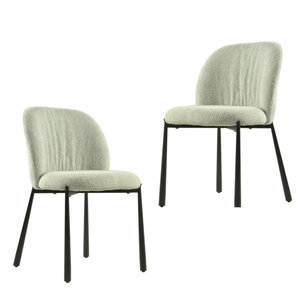 Raimon Furniture Set Of 2 Elvio Boucle Fabric Kitchen Dining Side Chair Black Powder Coated Legs Oyster