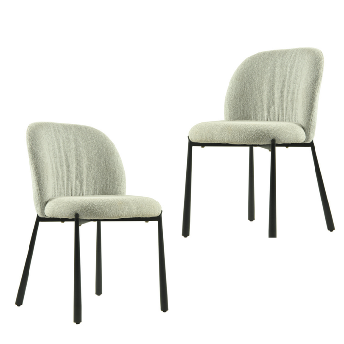Raimon Furniture Set Of 2 Elvio Boucle Fabric Kitchen Dining Side Chair Black Powder Coated Legs Oyster