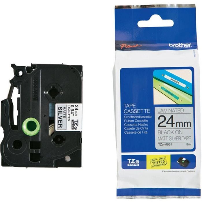 Brother 24mm Black on Silver Matte TZE Tape Roll