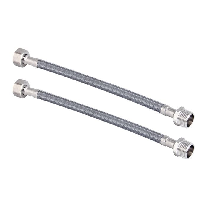 EnduraSeal 250mm Silver Premium Flexible Braided Extension Water Connector - 2 Pack