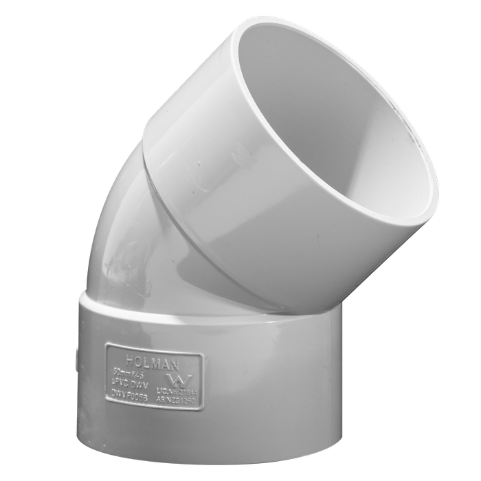 Holman 50mm 45° Female And Female PVC DWV Plain Bend