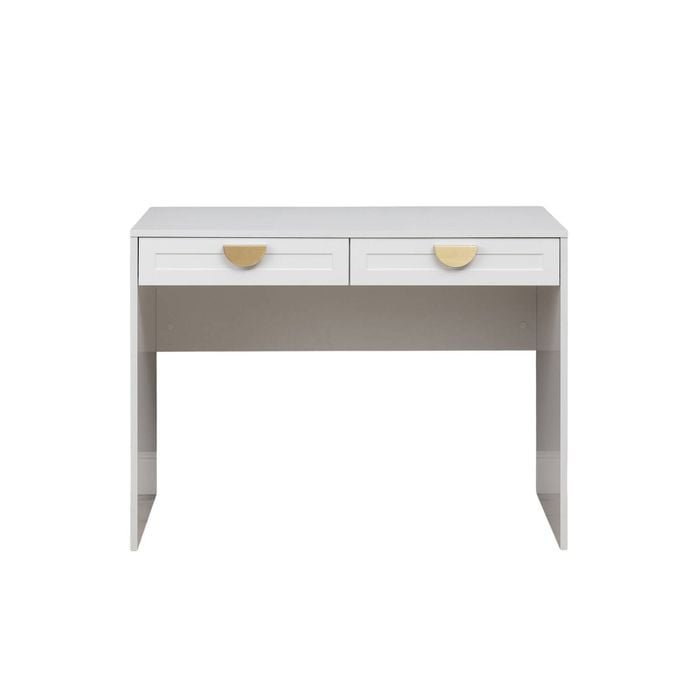 European Cabinetry White Hampton Half Moon Brass Handles Odessa Desk
