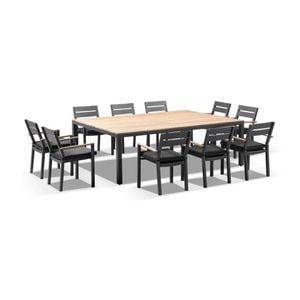 Tuscany 10 Seat With Capri Chairs With Teak Arm Rests In Charcoal