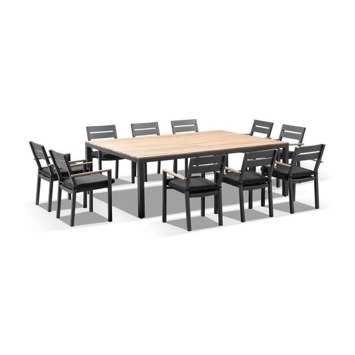 Tuscany 10 Seat With Capri Chairs With Teak Arm Rests In Charcoal