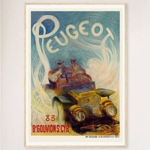 Galrie Classic French Vintage Racing Car Poster for Home Decor, Wood Frame, A4 21 x 30cm (8 x 12inch)