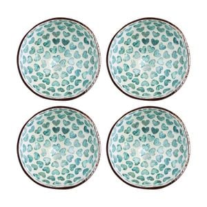 4pk Lvd Turquoise Heart Round Coconut Capiz Trinket/jewellery Bowl 13x13x6cm