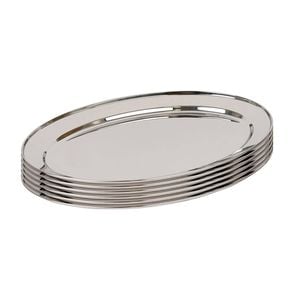 Argon Tableware 6x Oval Serving Platters - 40 x 27cm - Stainless Steel Dinner Tray Oval Plate Small Appetizer Serving Dishes