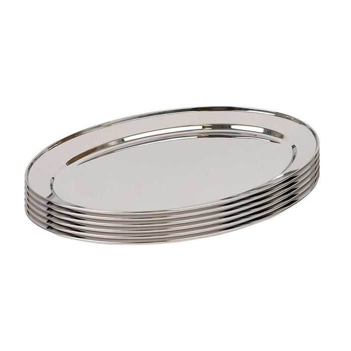 Argon Tableware 6x Oval Serving Platters - 40 x 27cm - Stainless Steel Dinner Tray Oval Plate Small Appetizer Serving Dishes