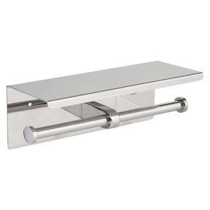 Metlam Australia Polished Stainless Steel Double Toilet Roll Holder with Shelf