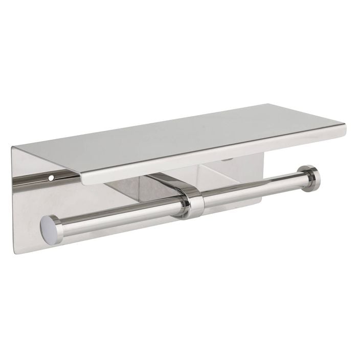 Metlam Australia Polished Stainless Steel Double Toilet Roll Holder with Shelf
