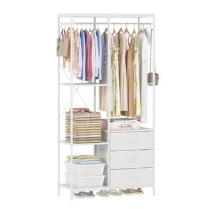 Ufurniture Clothes Rack with 3 Fabric Drawers and 4 Shelves Dresser with Hanging Rack for Bedroom White