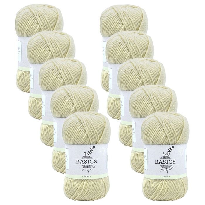10pk Malli Super Blend Basic Crochet Knitting Yarn 8ply 100g 16x9cm Ivory