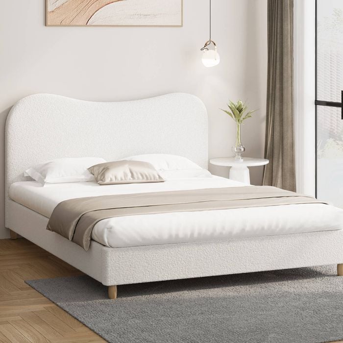 Oikiture Boucle Bed Frame White-King