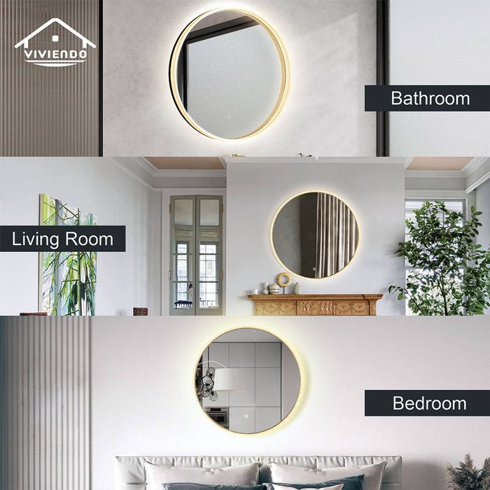 Viviendo 70cm Round LED Wall Mirror Anti-fog Vanity Bathroom Mirrors ...