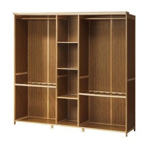 Oikiture Open Wardrobe Clothes Storage Stand Hanging Rail Bamboo Cupboard
