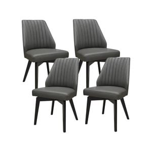 Shelby Set of 4 Dining Chair Genuine Leather Solid Rubber Wood Frame - Dark Grey