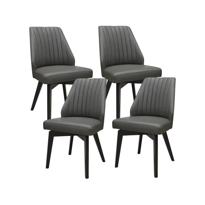 Shelby Set of 4 Dining Chair Genuine Leather Solid Rubber Wood Frame - Dark Grey