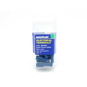 Narva 4 / 5mm 3/16" Blue Double Crimped Flared Vinyl Insulated Female Bullet Terminal - 11 Pack