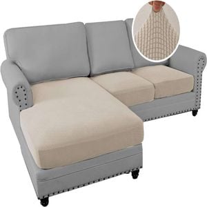 Smarcute L-shaped Sectional Sofa Covers Couch Lounge Cushion Cover (seat Only: 1 Chaise + 2 Seat Cover, Beige)