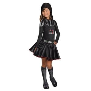 Darth Vader Dress Halloween Costume Child Official Star Wars with Belt Headpiece and Stockings, Medium