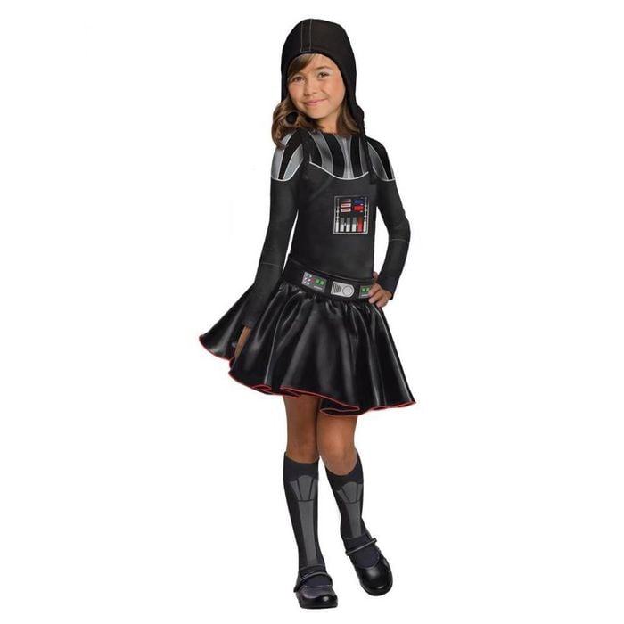 Darth Vader Dress Halloween Costume Child Official Star Wars with Belt Headpiece and Stockings, Medium