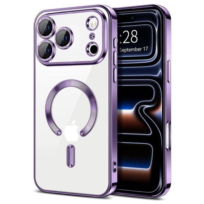 For Apple iPhone 18 Pro /17 Pro MagSafe Magnetic Case with HaloLock Shockproof Protective Electroplating Clear Cover (Purple)