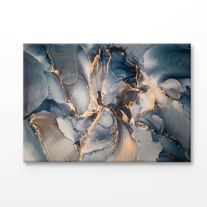 Blue & Gold Abstract Print 100% Australian Made 180x120cm (Stretched Canvas)