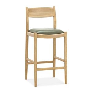 Calum High Back Counter Leather Barstool in Olive Green