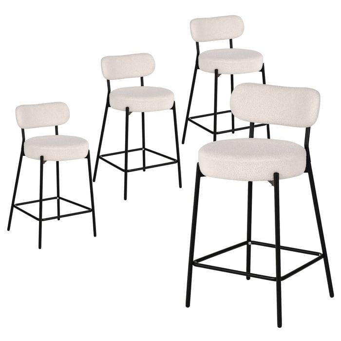 Advwin Bar Stools Set of 4 Boucle Kitchen Counter Stools White
