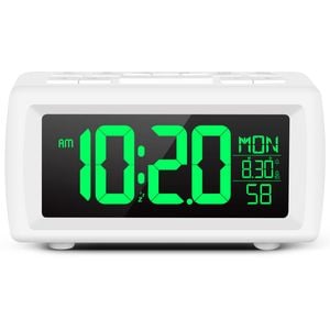 TODO Digital Alarm Clock FM Radio 2 Alarm 7 Colour Display USB Power - White
