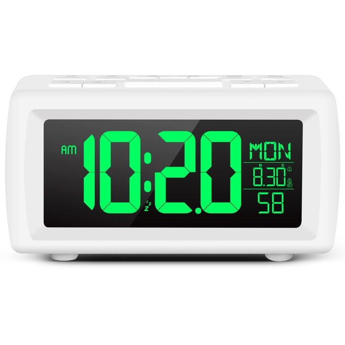 TODO Digital Alarm Clock FM Radio 2 Alarm 7 Colour Display USB Power - White