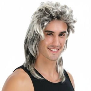 MULLET WIG 80s Fancy Dress s Party Costume Rock Bogan Accessory Punk 70s 90s Ash Blonde