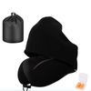 Catzon Travel Neck Pillow with Hood Memory Foam for Neck Support-Cotton-Black