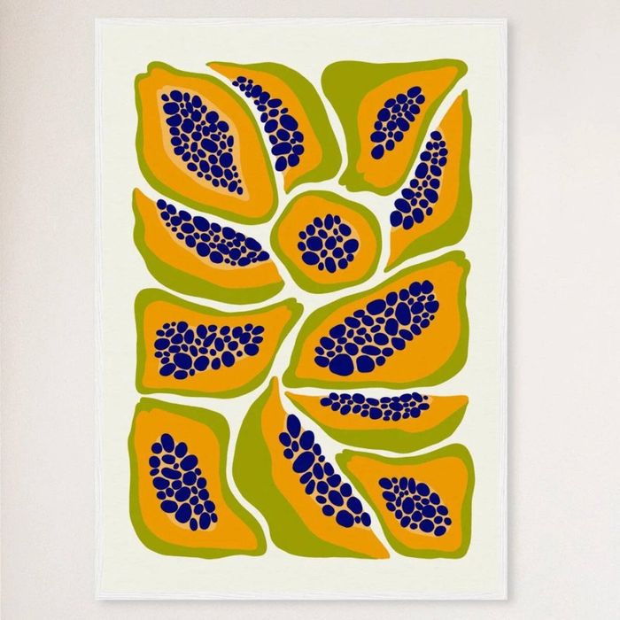 Galrie Vibrant Papaya Print Abstract Kitchen Wall Art Fruit Collection Decor, White Frame, 50 x 70cm (20 x 28inch)